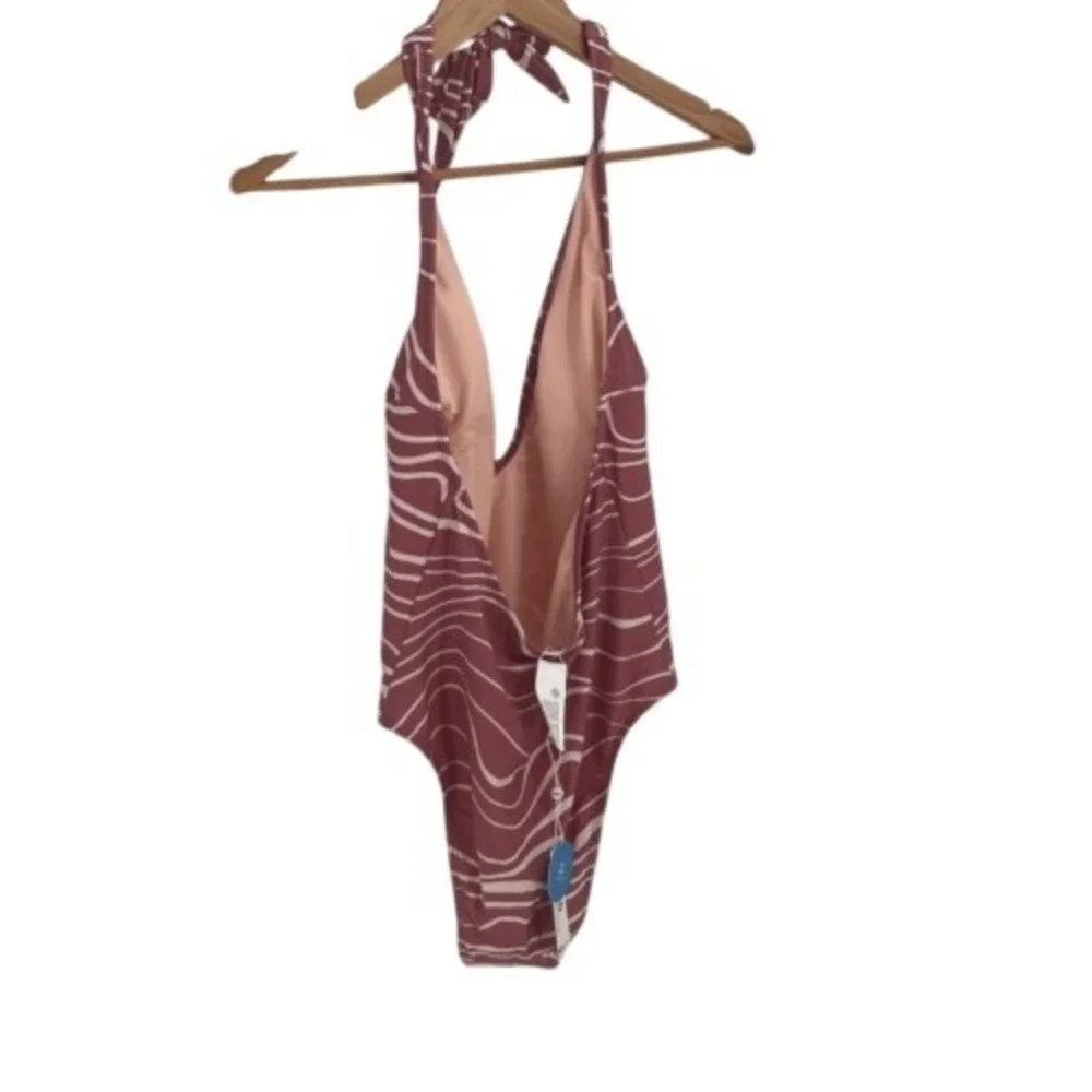 Cupshe Swimsuit One Piece Halter Women's‎ Size Medium Pink White New